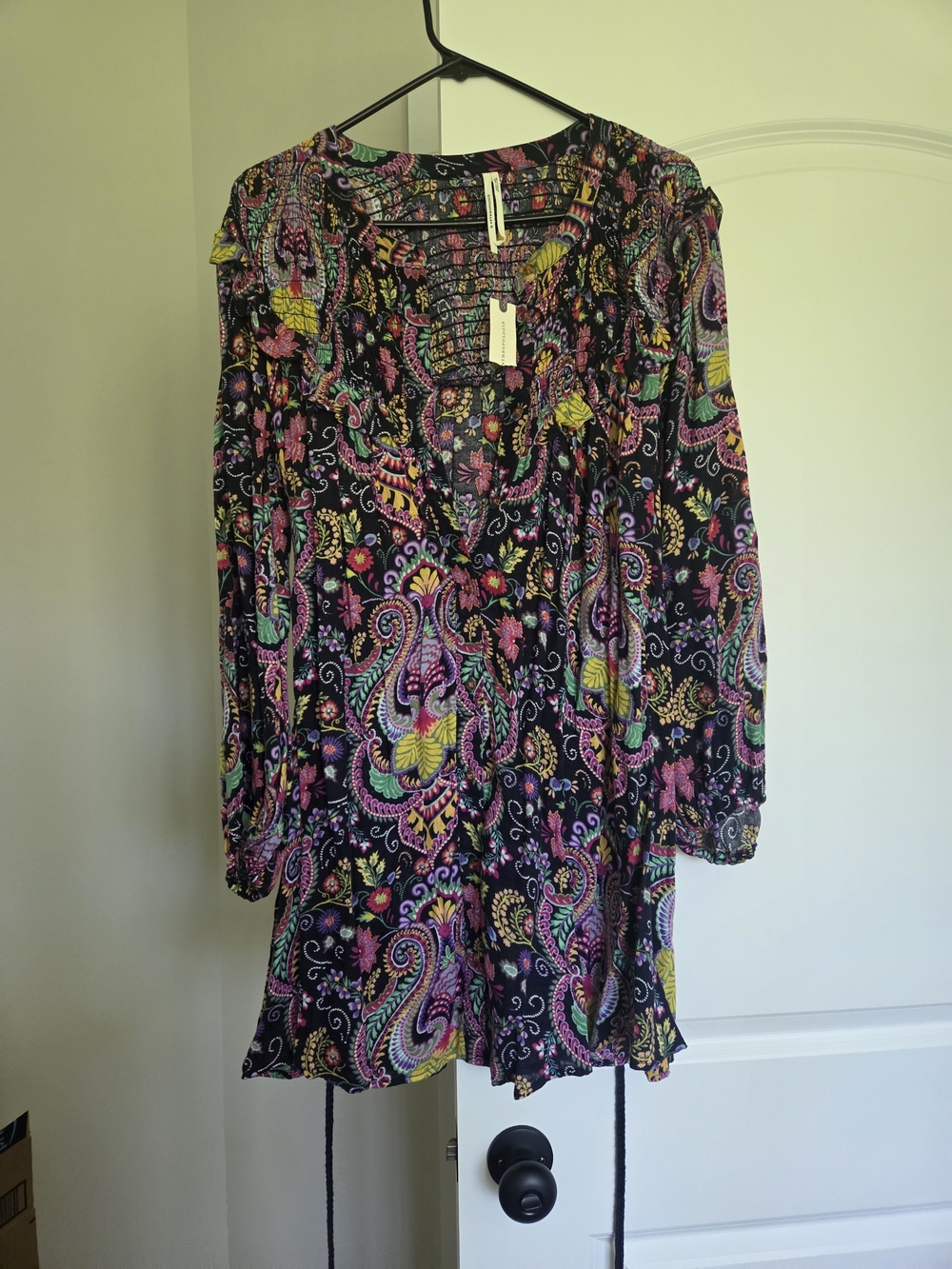 Anthropologie Black Multicolor Paisley Long-Sleeve Dress